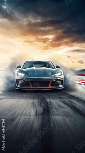 Sports Car Burnout and Drifting on the Racing Track with Smoke and Heat. High-Performance Thrills © David