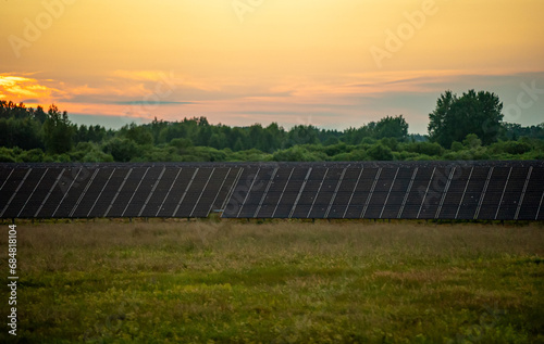Solar panels in the field. Renewable energy.