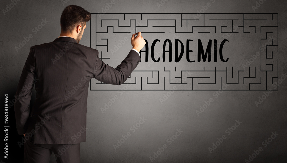 businessman drawing maze concept concept businessman drawing maze concept concept
