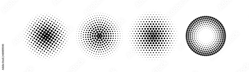 Set of halftone circles. Vector illustration. - obrazy, fototapety, plakaty 