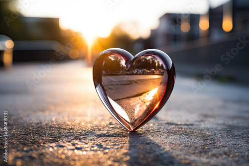 A heart shaped object sitting on the side of a road photo