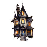 Halloween Haunted House. Isolated on a Transparent Background. Cutout PNG.