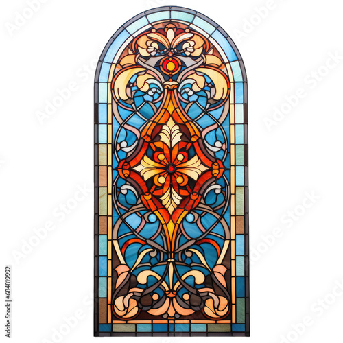 Gothic Stained Glass Window Panel. Isolated on a Transparent Background. Cutout PNG.