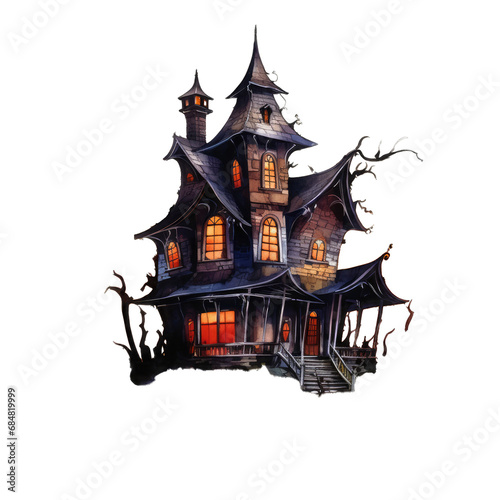 Halloween Haunted House. Isolated on a Transparent Background. Cutout PNG.