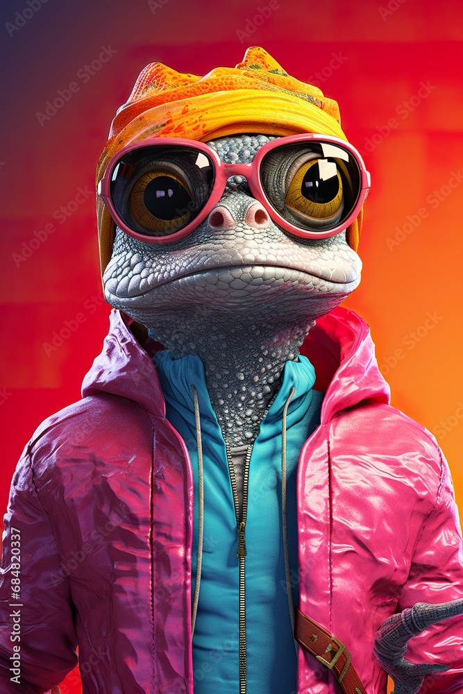 An expressive animal character as a synthetic influencer, in a whimsical cartoon style with bright colors An expressive animal character as a synthetic influencer, in a whimsical cartoon style with bright colors