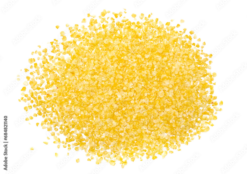 Corn flakes scatter isolated on white background, top view Corn flakes scatter isolated on white background, top view