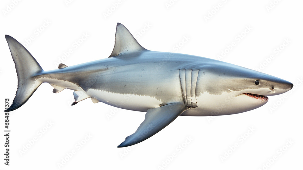close-up of large shark mid-air, showcasing impressive size and strength, with open mouth, capturing the beauty of marine life.