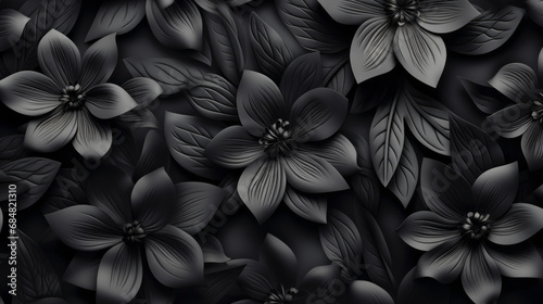 Captivating Beauty of Black flowers background. Dark graphite floral pattern.  Enigmatic Black Flowers on a Dark Graphite Floral Canvas