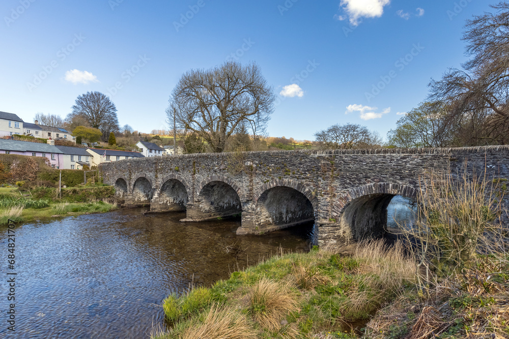 The picturesque Withypool Bridge over the River Barle in Exmoor, Somerset.