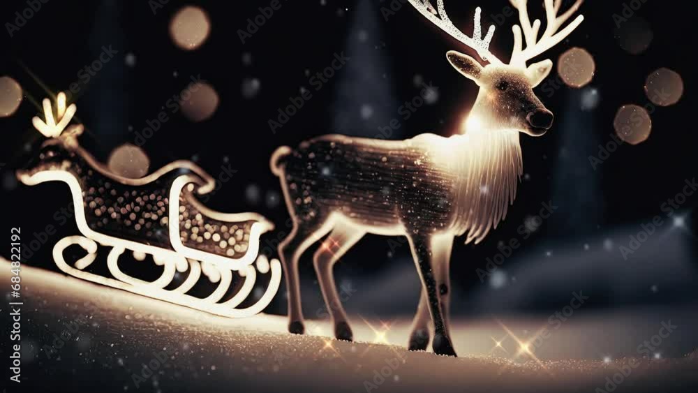 reindeer christmas illumination, falling snow, animated background with reindeer reindeer christmas illumination, falling snow, animated background with reindeer