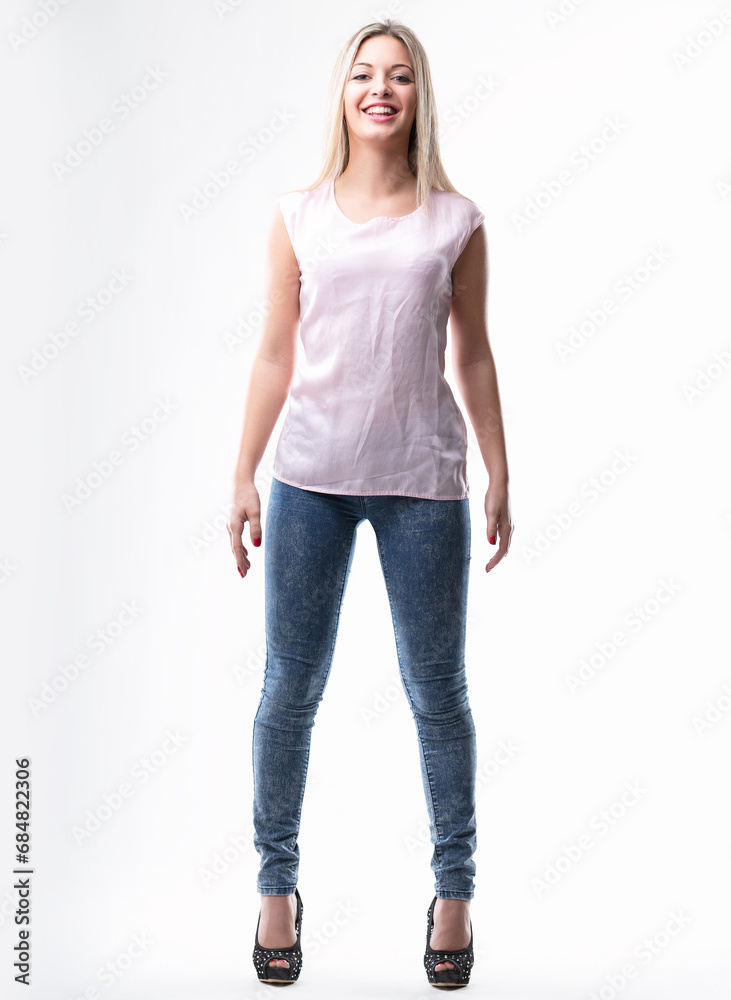 Smiling in trendy casual denim Smiling in trendy casual denim