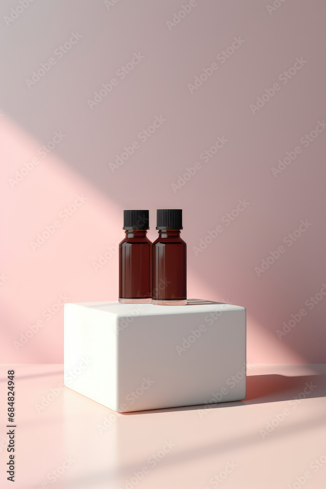 Mockup of minimalistic glass or plastic cosmetic bottle for perfume or cosmetics product. Creative packaging branding template for premium product. Mockup of minimalistic glass or plastic cosmetic bottle for perfume or cosmetics product. Creative packaging branding template for premium product.