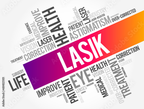 LASIK commonly referred to as laser eye surgery or laser vision correction, word cloud concept for presentations and reports