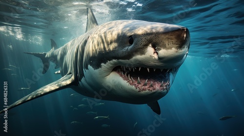 white shark in underwater photo