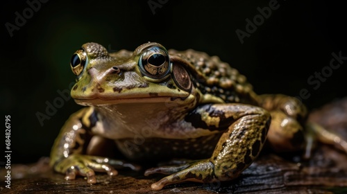 Close-up of a green frog (Rana temporaria). Wilderness Concept. Wildlife Concept.