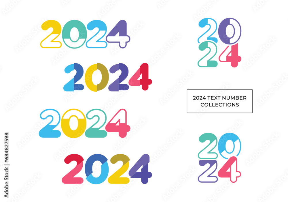2024 number text happy new year colorful collection