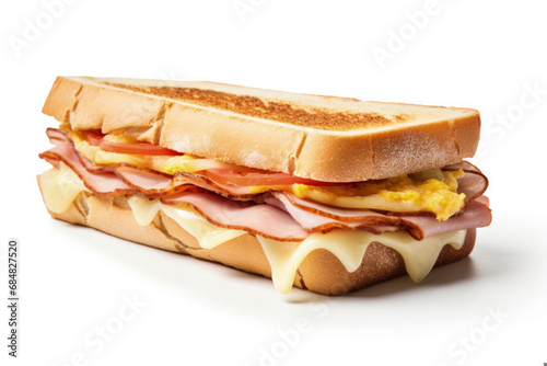 A Canadian peameal bacon sandwich side view isolated on white background 