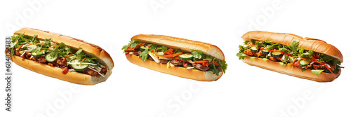 Set of traditional Vietnamese banh mi sandwich side view isolated on transparent background