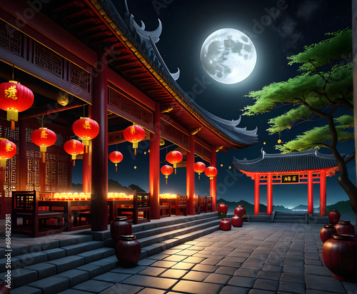 Moonlit Reverie: Celebrating Togetherness in the Glow of the Moon Festival (Zhongqiu Jie). generative AI