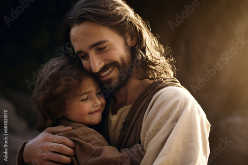 Jesus Christ hugging a child