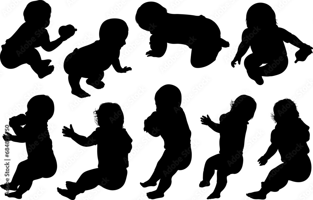Collage of baby silhouettes isolated on white