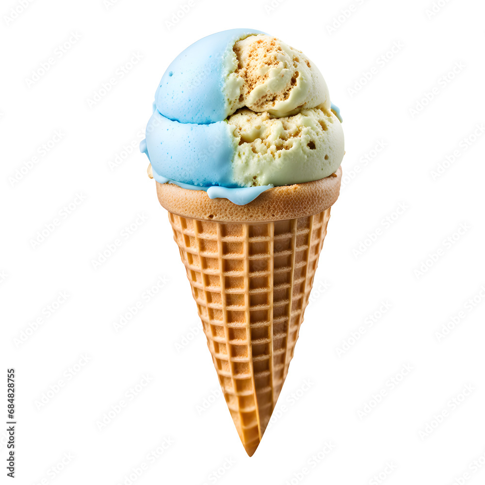 Blue Ice Cream Cone Isolated on Transparent Background