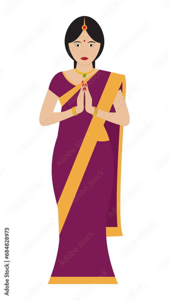 Indian Girl in Traditional Saree Greeting Vector illustration