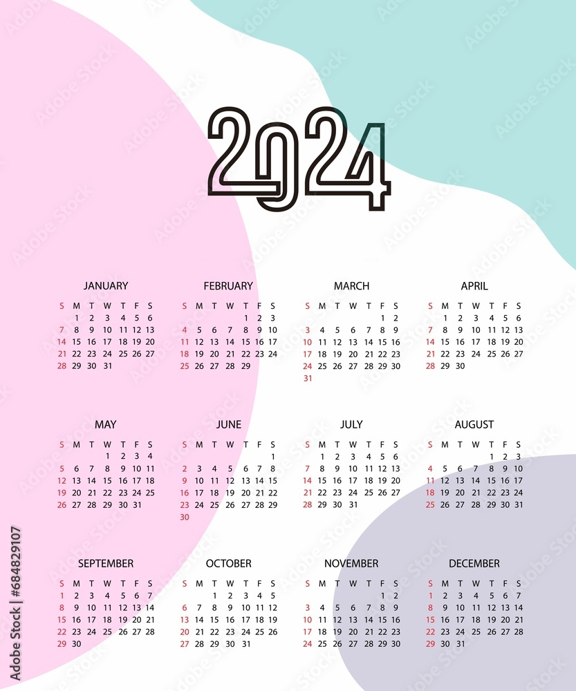 calendar for 2024 with colors boho