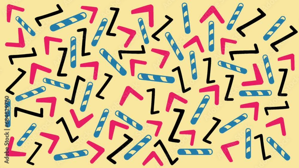 Retro abstract 80's 90's design pattern background. Memphis style with geometrical shapes of different vintage colors. Seamless 4k pop art design. Retro abstract 80's 90's design pattern background. Memphis style with geometrical shapes of different vintage colors. Seamless 4k pop art design.