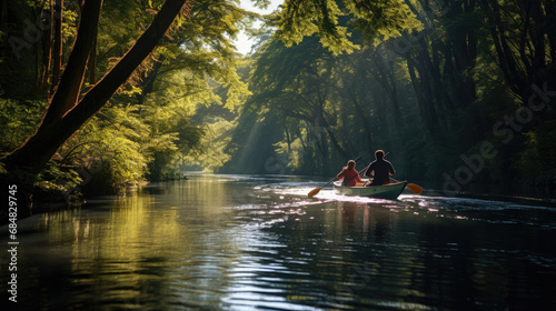 Canoeists paddling down a river © javier