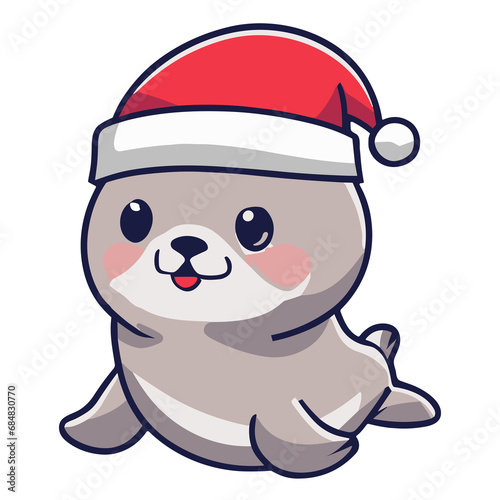 christmas graphics kawaii baby seal wearing a santa claus hat