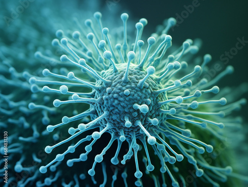 This image shows a detailed view of a virus under an electron microscope - v 52 style.