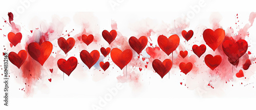 hermoso fondo de acuarela de corazones rojos sobre fondo blanco, concepto San Valentín, celebraciones, dia de la madre, aniversarios y cumpleaños