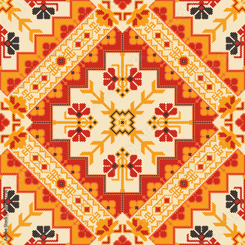 Traditional Georgian folk art embroidery vector pattern