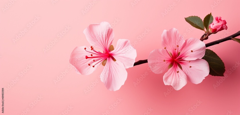 Craft an image highlighting the beauty of a pink flower from above, set against an isolated pink background.
