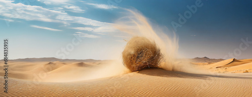 Tumbleweed rolling in desert sand dunes. Made of roofs of the plants. Symbol of desolation and empty expanses, unknown destinations, mysterious, moving across the land at the mercy of the winds. © Igor Tichonow