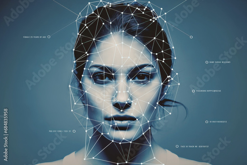 Biometric Interaction Woman and Facial Recognition Technology