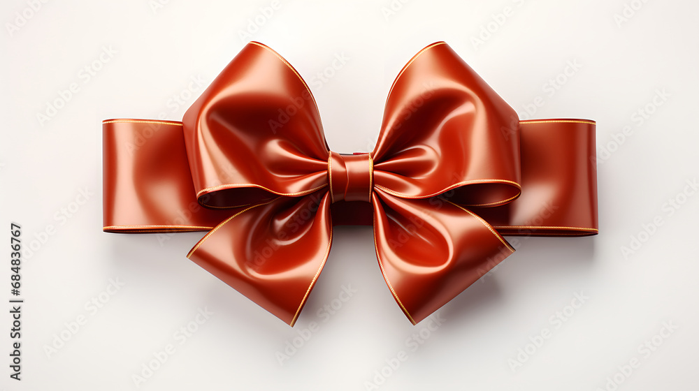 Red and golden gift ribbon with bow, Christmas, Valentine's Day, isolated on white background