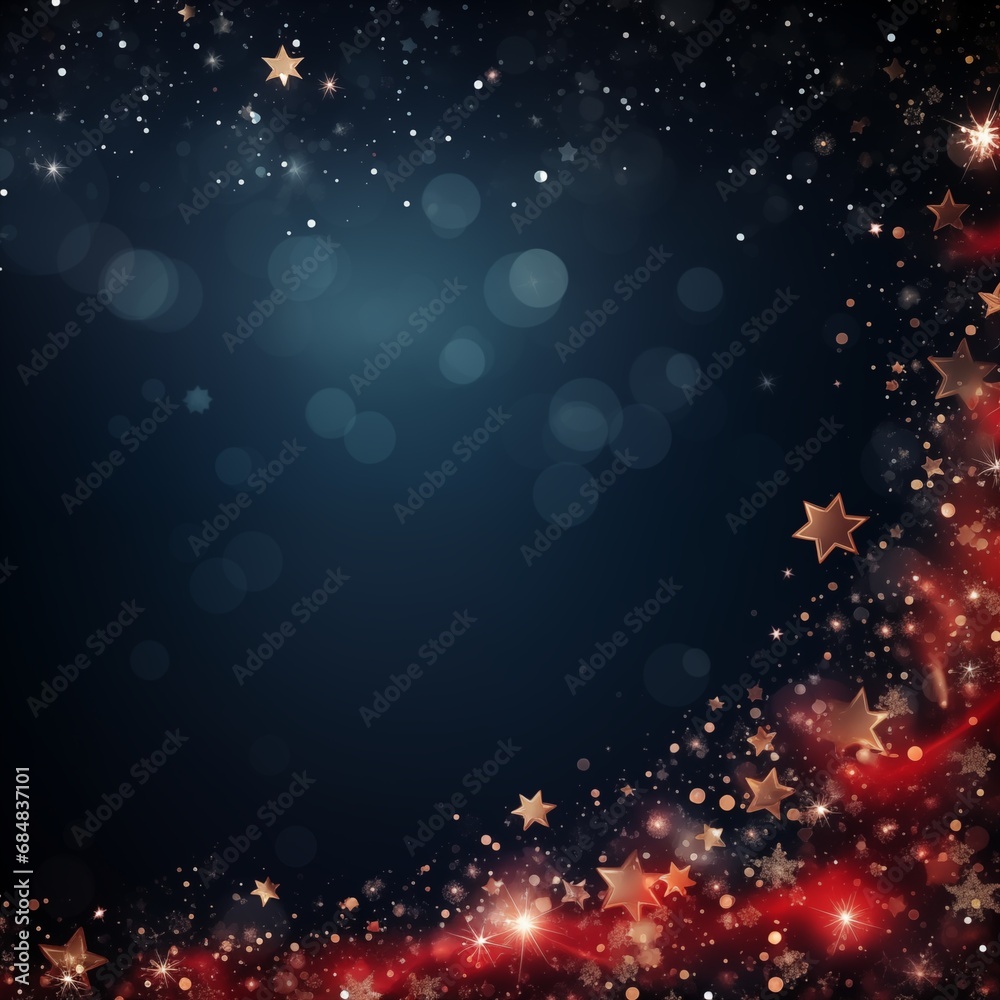 Christmas and New Year background with abstract stars on dark blue bokeh background. Christmas greeting card. Created using generative ai tools