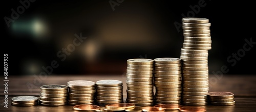 Business concept stack of silver coins with trading chart for financial investment growth stock.