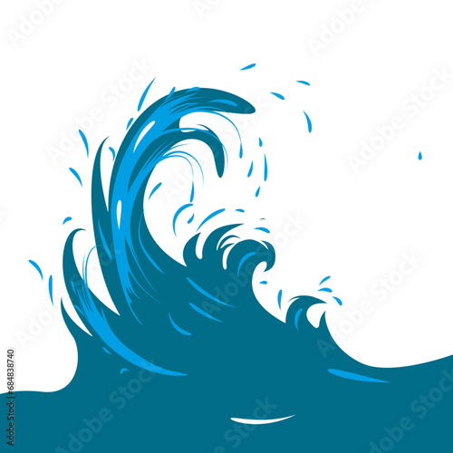 Sea waves blue ocean waves with white foam in cartoon style vector