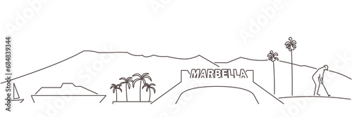 Marbella Dark Line Simple Minimalist Skyline With White Background