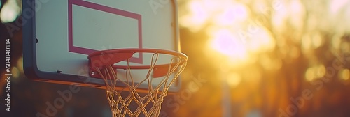 Basketball ball going through a basketball hoop during an intense game of basketball. © Ilja