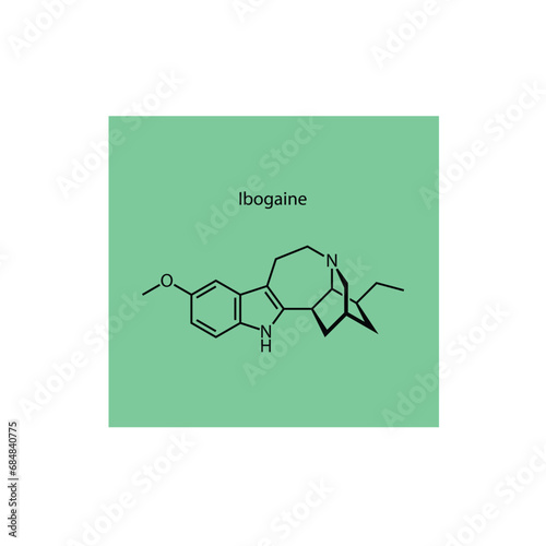 Noribogaine molecular structure, skeletal formula diagram on white background. Scientific EPS10 vector illustration.