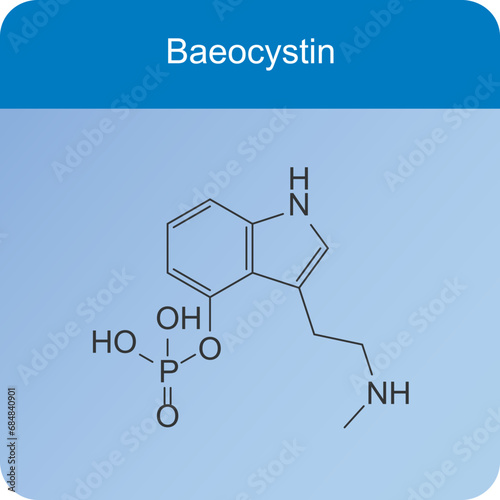 Baeocystin molecular structure, skeletal formula diagram on blue background. Scientific EPS10 vector illustration. photo