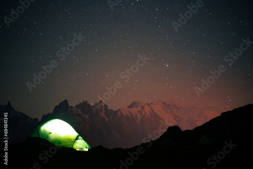 Tent in the French Alps Mountains Mont Blanc