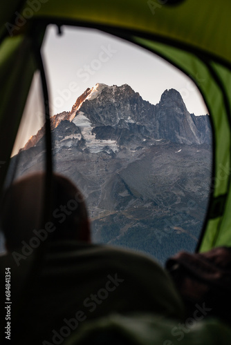 View from a tent to the Alps photo