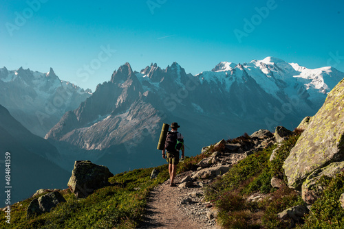 Hiker in the French Alps Mountains