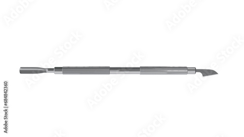 Steel manicure tool or cuticle pusher isolated on transparent and white background. Manicure concept. 3D render