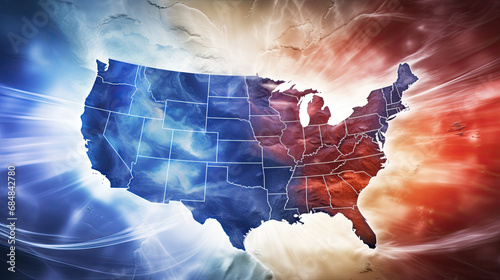 USA map in red and blue. Abstract political background photo